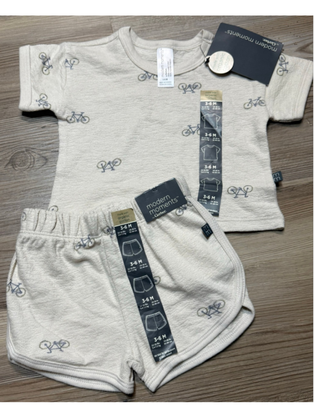 Baby Modern Moments by Gerber Bicycle Matching Set 3-6 Months Beige Blue